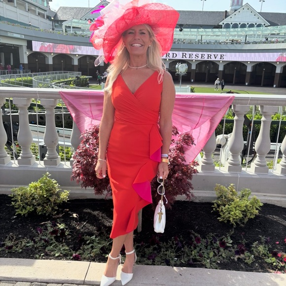 Chiara Boni Red and Pink Midi Dress
